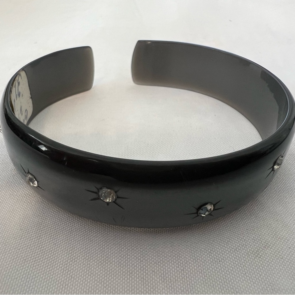 Antique Vintage Bangle Lucite Grey Rhinestones Cuff Bracelet